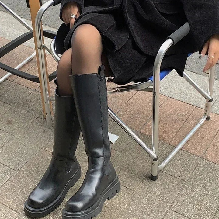 Bottes Hautes Femme Similicuir, Plateforme Crantée, Zip, vue 2