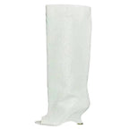 Bottes Hautes Femme Bout Ouvert, Microfibre, Talon Compensé – coloris blanc