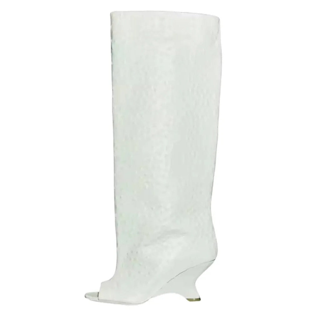 Bottes Hautes Femme Bout Ouvert, Microfibre, Talon Compensé – coloris blanc
