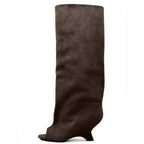 Bottes Hautes Femme Bout Ouvert, Microfibre, Talon Compensé – coloris marron foncé