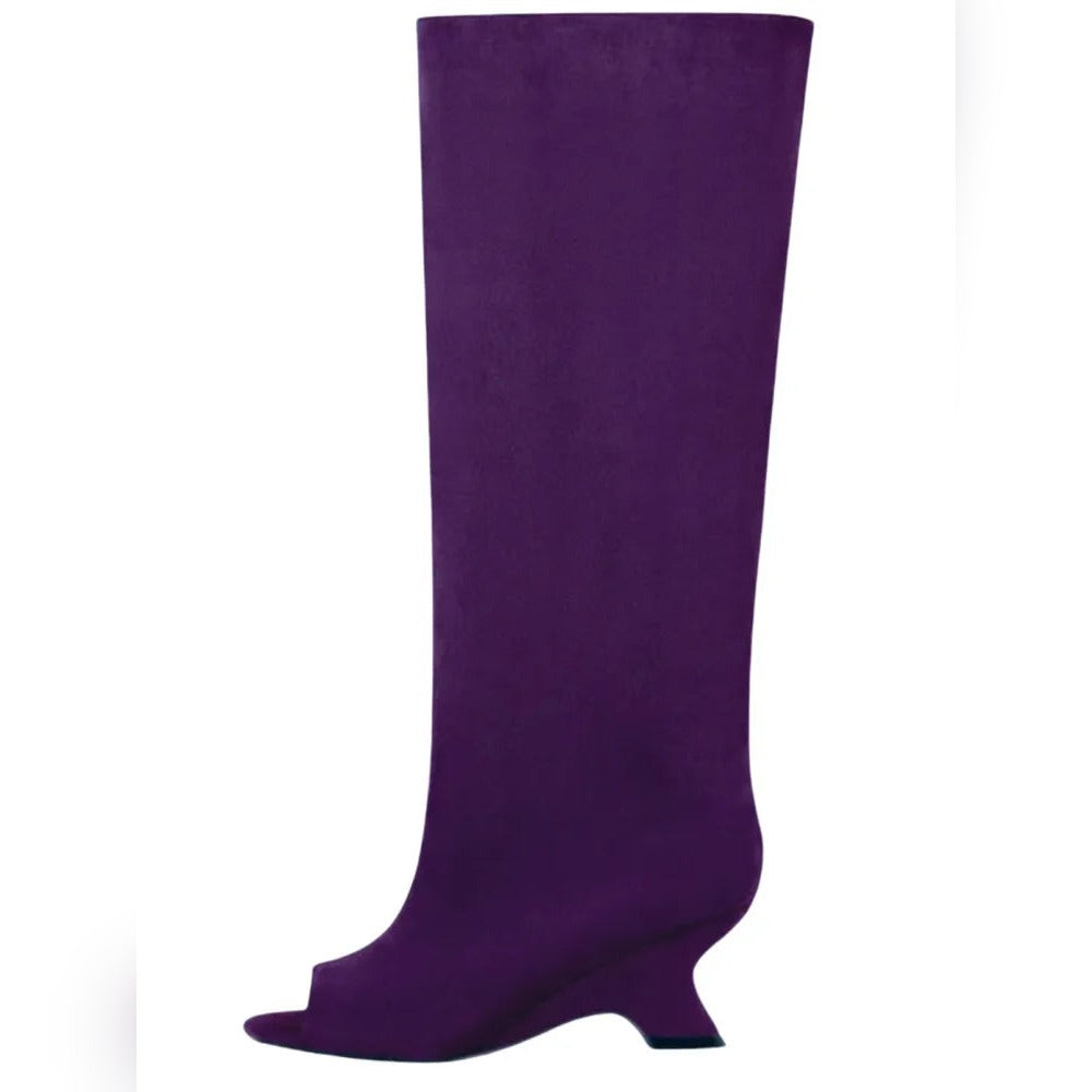 Bottes Hautes Femme Bout Ouvert, Microfibre, Talon Compensé – coloris violet