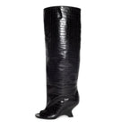 Bottes Hautes Femme Bout Ouvert, Microfibre, Talon Compensé – coloris noir croco