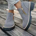 Bottines Femme Aspect Daim, Double Zip, Semelle Crantée, vue 6