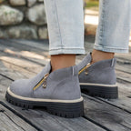 Bottines Femme Aspect Daim, Double Zip, Semelle Crantée, vue 8