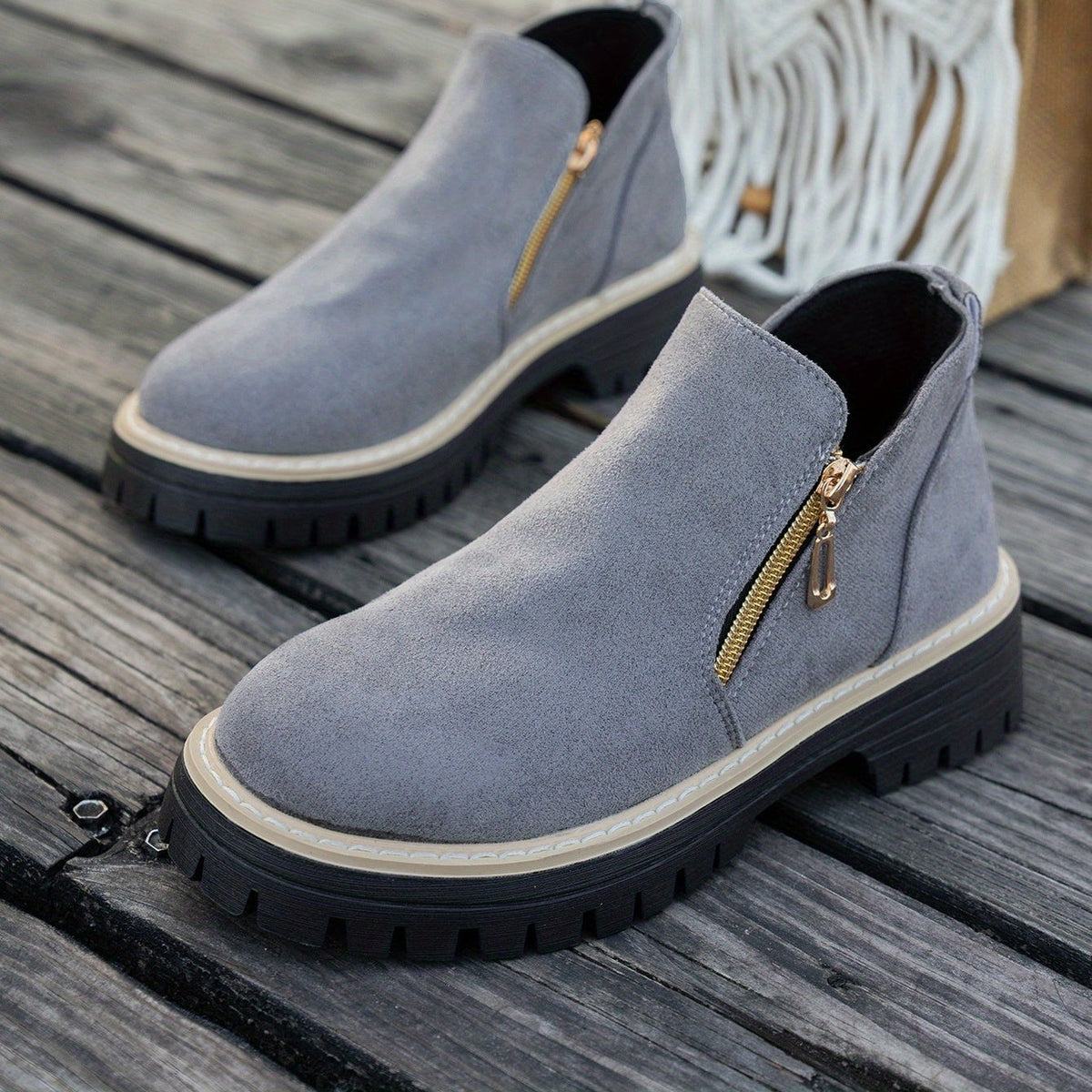 Bottines Femme Aspect Daim, Double Zip, Semelle Crantée, vue 9