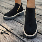Bottines Femme Aspect Daim, Double Zip, Semelle Crantée, vue 3