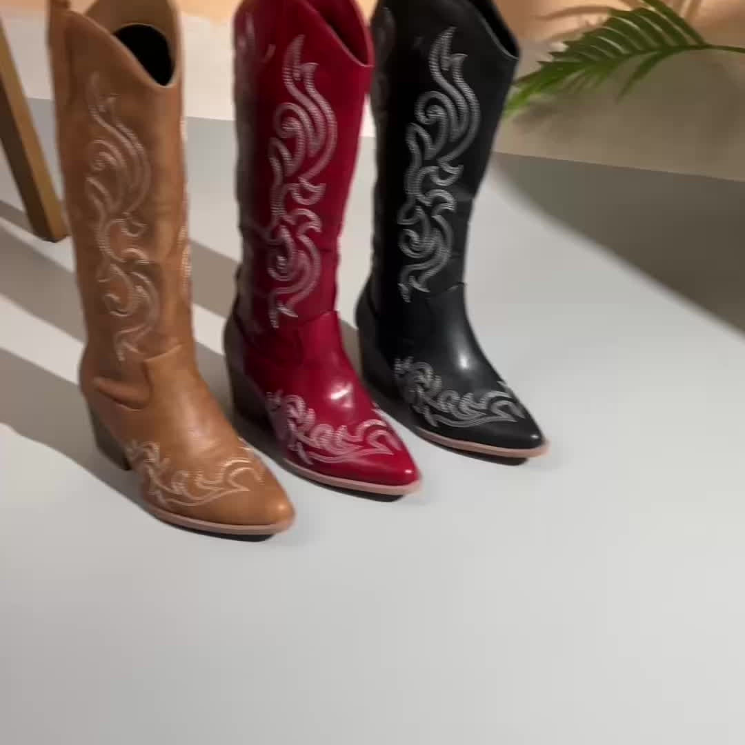 Bottes Cowboy Femme Hautes Brodées, Zip, vue 6