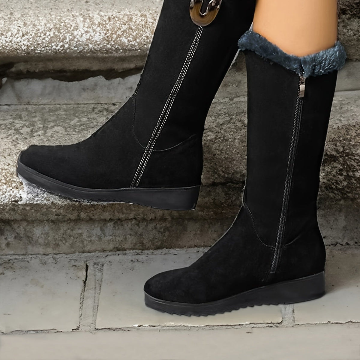 Bottes Mi-Mollet Femme, Col Fausse Fourrure