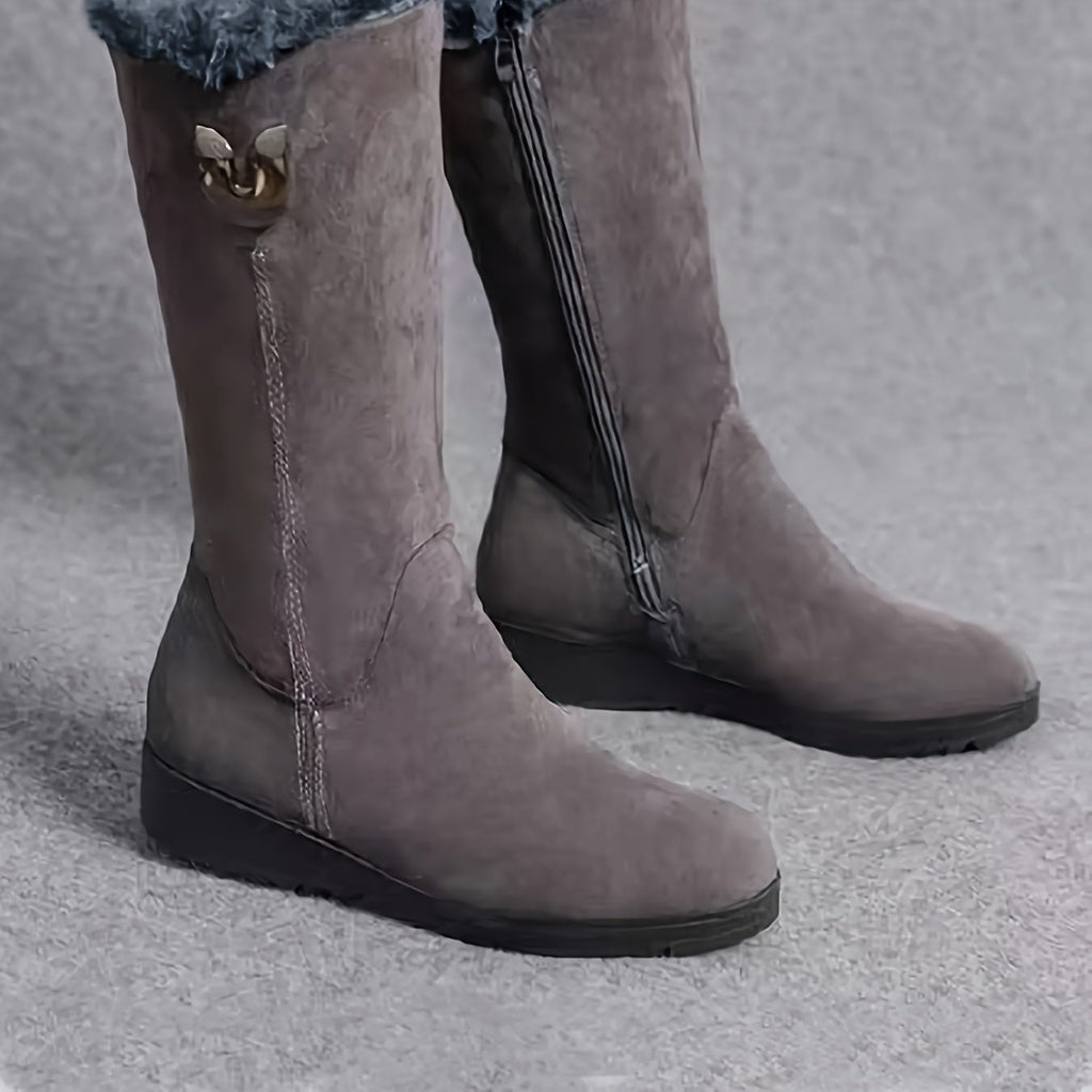 Bottes Mi-Mollet Femme, Col Fausse Fourrure, vue 4