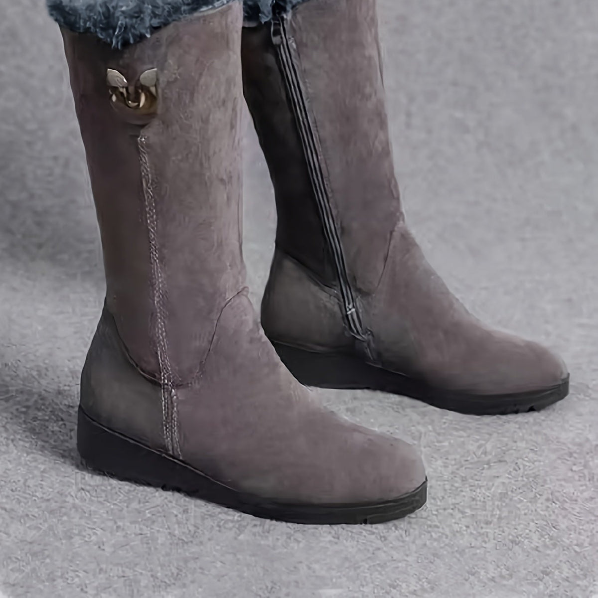 Bottes Mi-Mollet Femme, Col Fausse Fourrure, vue 4