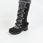 Bottes Femme Hautes à Lacets, Fourrure et Pompon