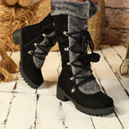 Bottes Femme Hautes à Lacets, Fourrure et Pompon, vue 2