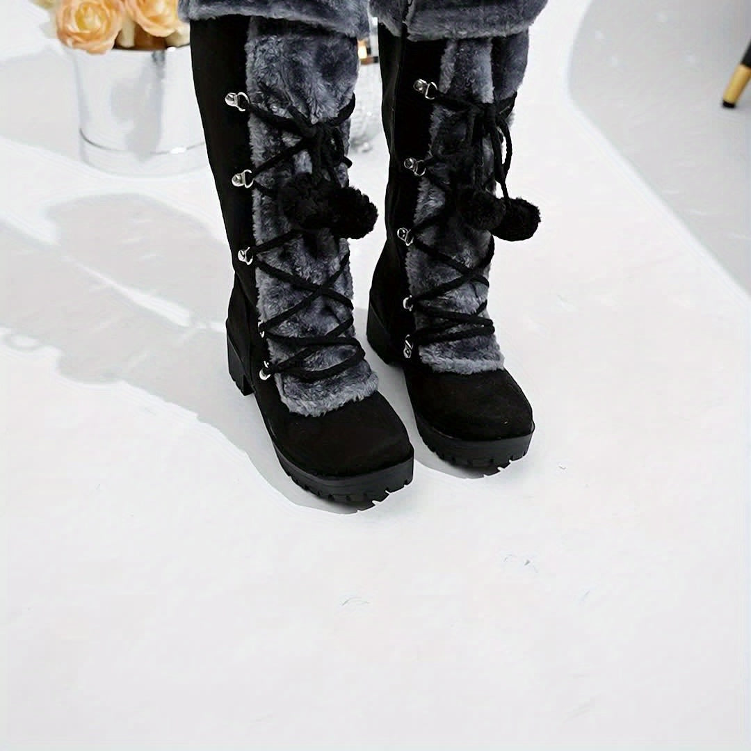 Bottes Femme Hautes à Lacets, Fourrure et Pompon, vue 13