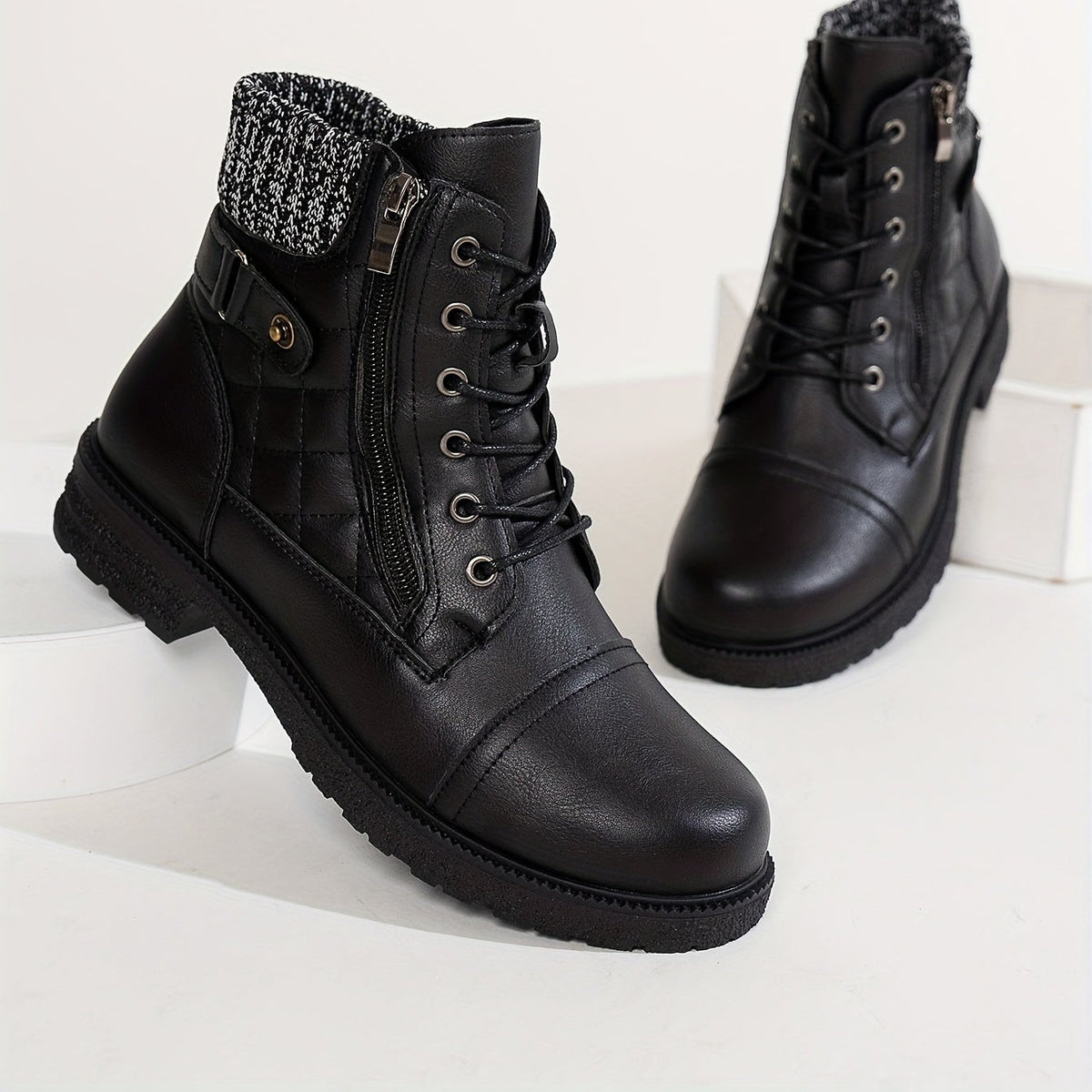 Bottes Femme Western Similicuir, Col Tricoté, vue 2