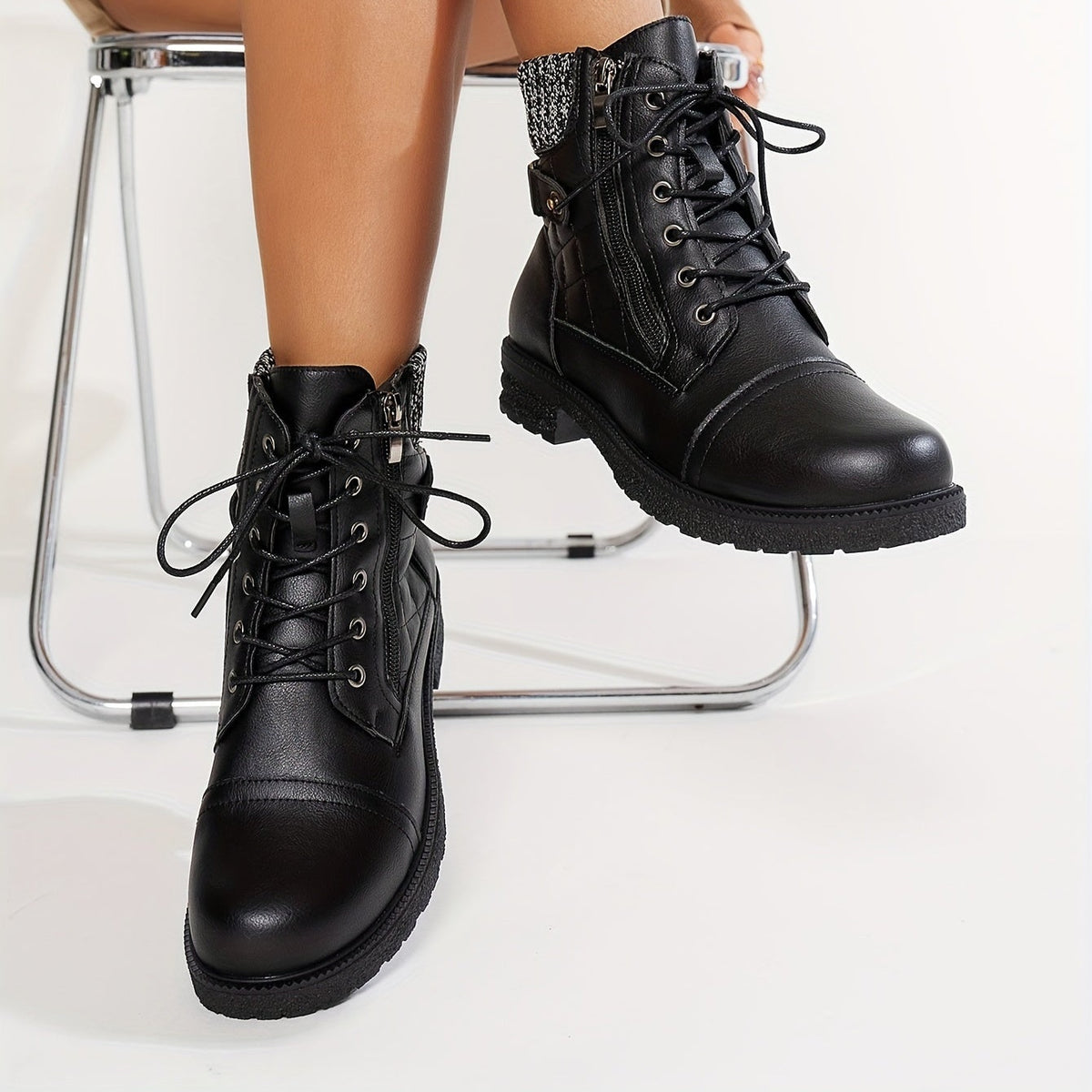 Bottes Femme Western Similicuir, Col Tricoté, vue 6
