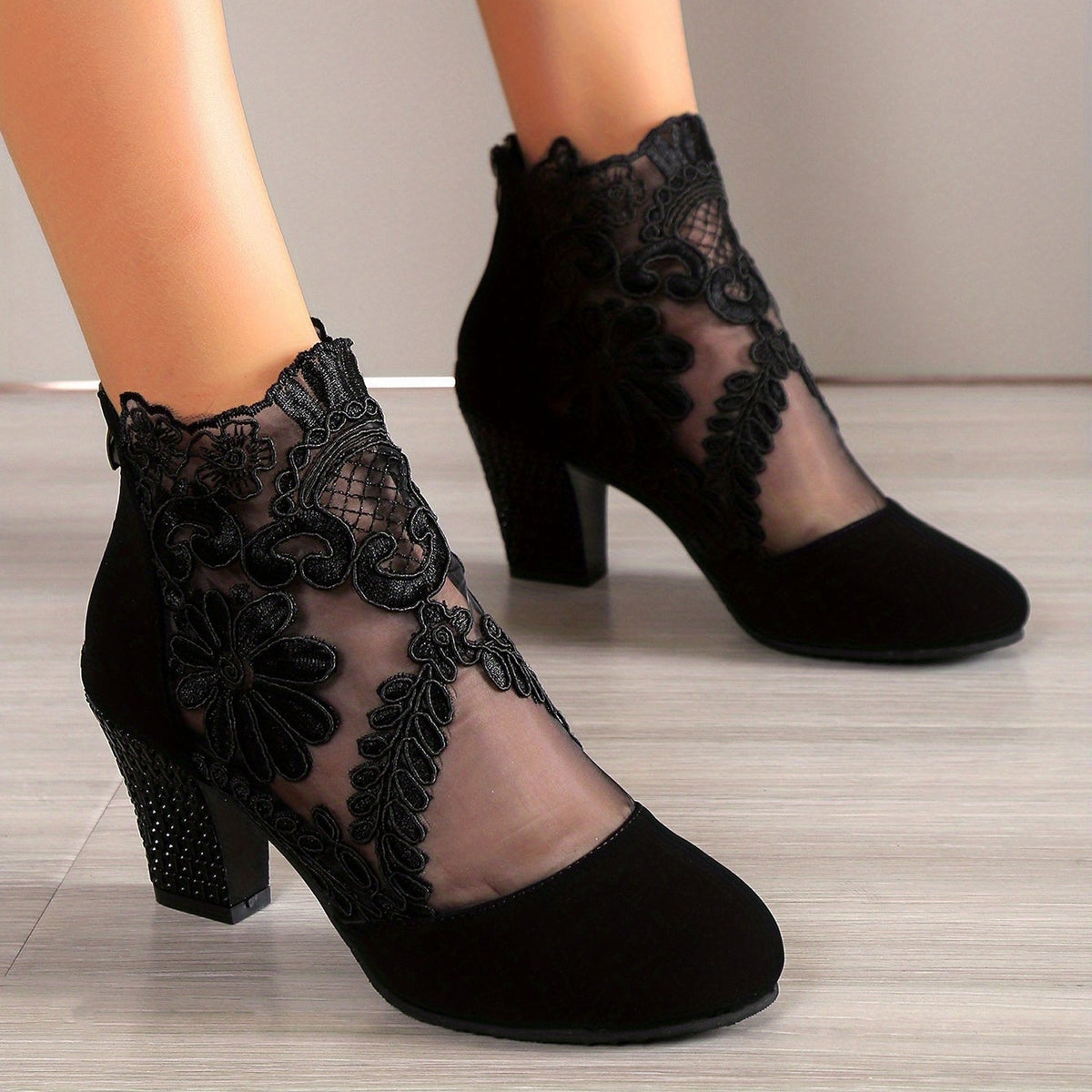 Bottines Femme Dentelle Florale sur Résille