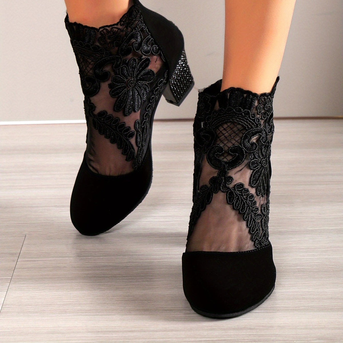 Bottines Femme Dentelle Florale sur Résille, vue 4