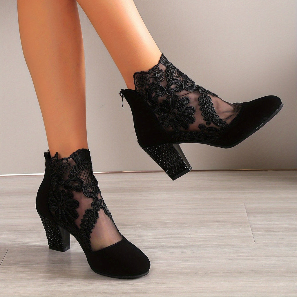 Bottines Femme Dentelle Florale sur Résille, vue 5
