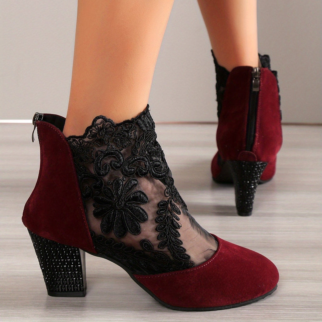 Bottines Femme Dentelle Florale sur Résille, vue 6