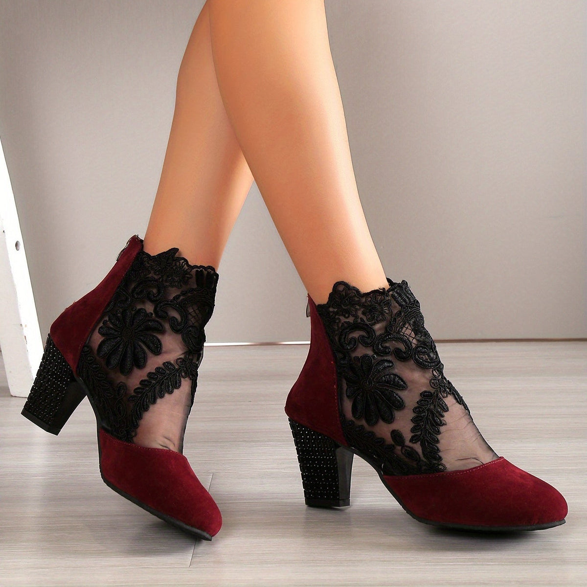 Bottines Femme Dentelle Florale sur Résille, vue 8