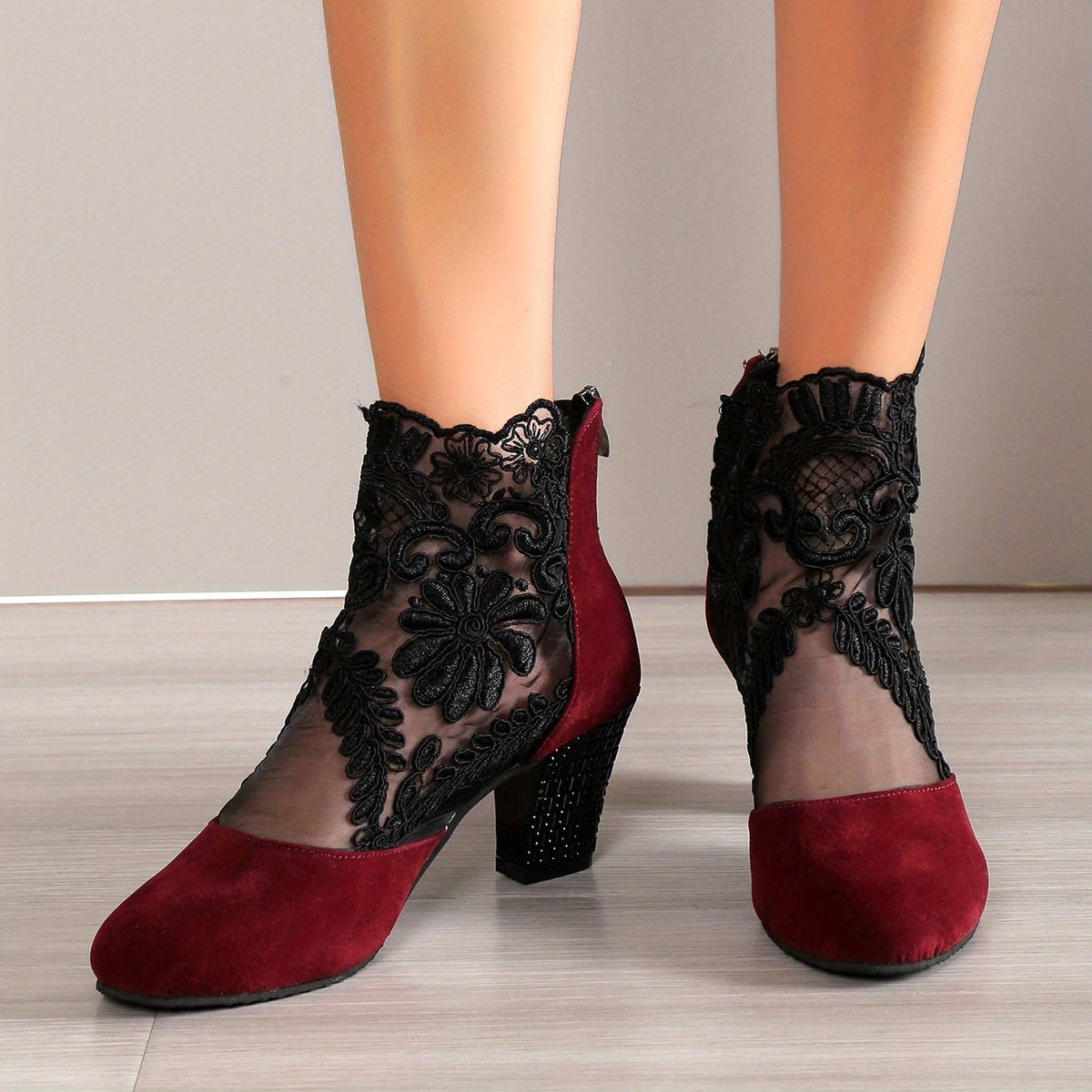 Bottines Femme Dentelle Florale sur Résille, vue 9