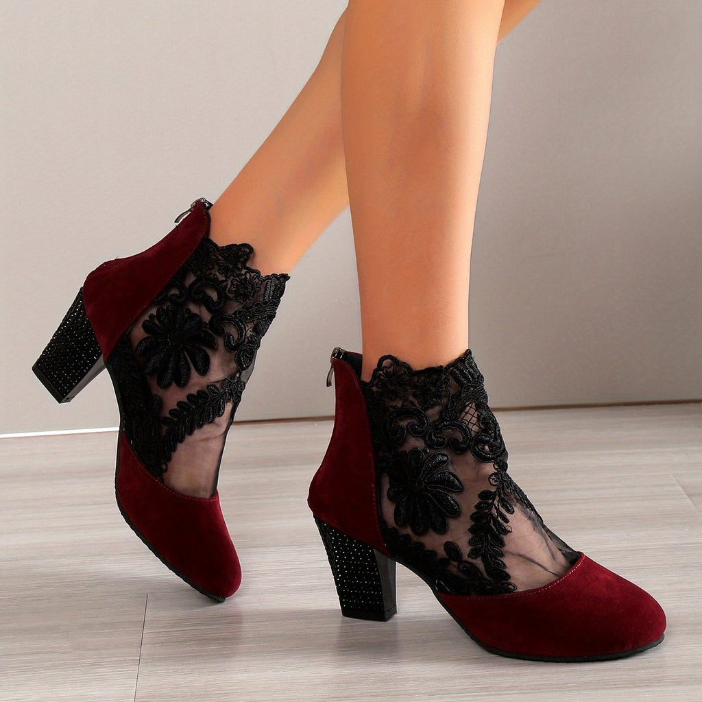 Bottines Femme Dentelle Florale sur Résille, vue 10
