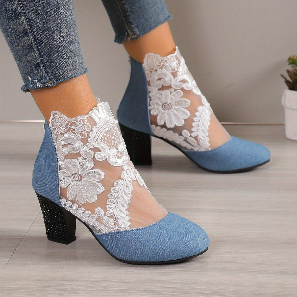 Bottines Femme Dentelle Florale sur Résille, vue 11