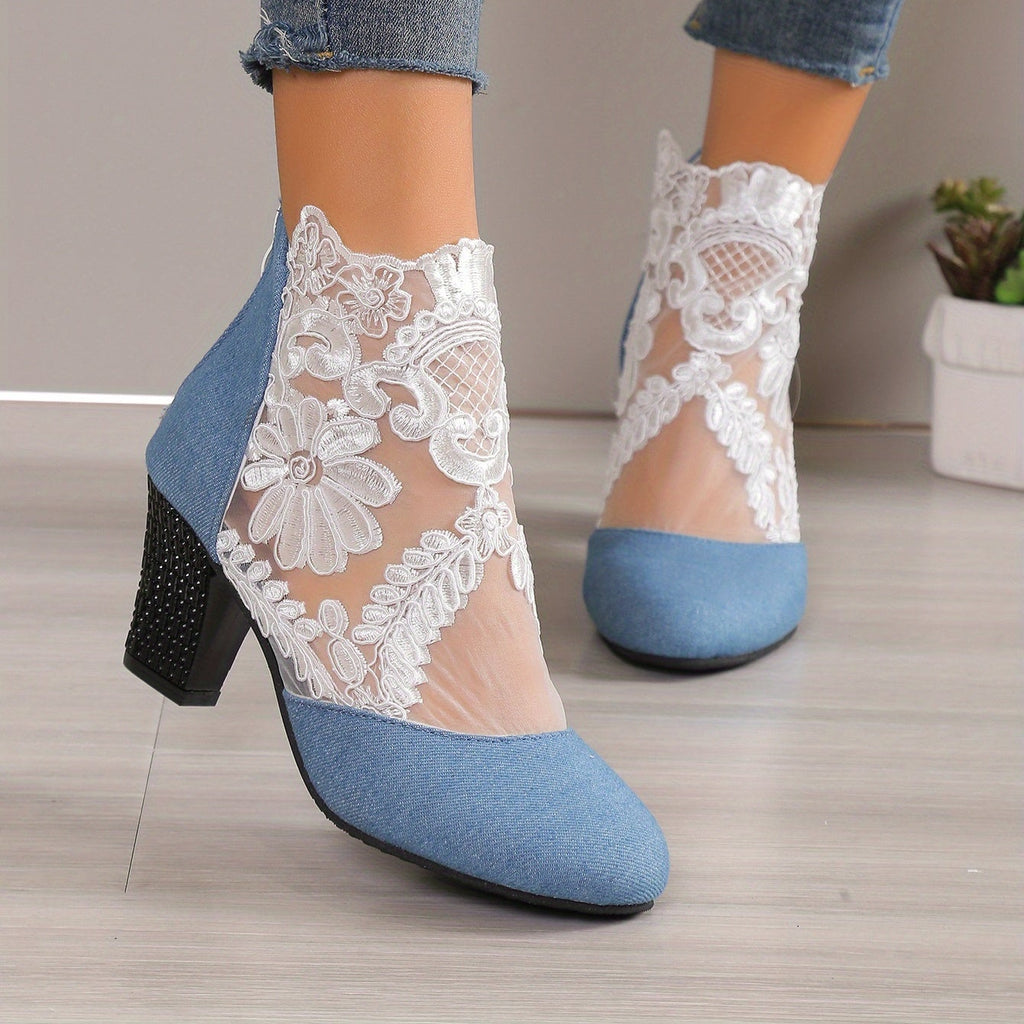 Bottines Femme Dentelle Florale sur Résille, vue 13