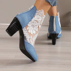 Bottines Femme Dentelle Florale sur Résille, vue 15