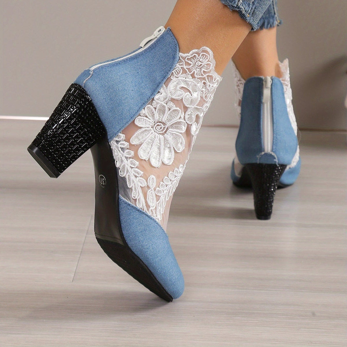 Bottines Femme Dentelle Florale sur Résille, vue 15