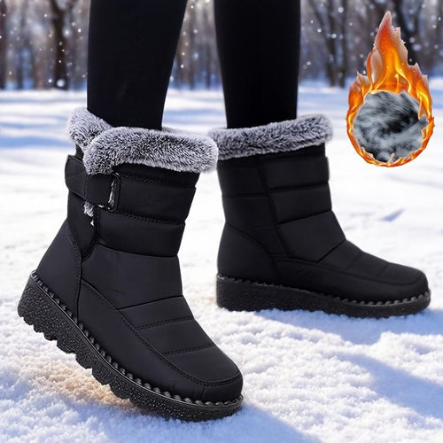 Bottes chaudes femme grandes tailles, col fausse fourrure, fermeture auto-agrippante