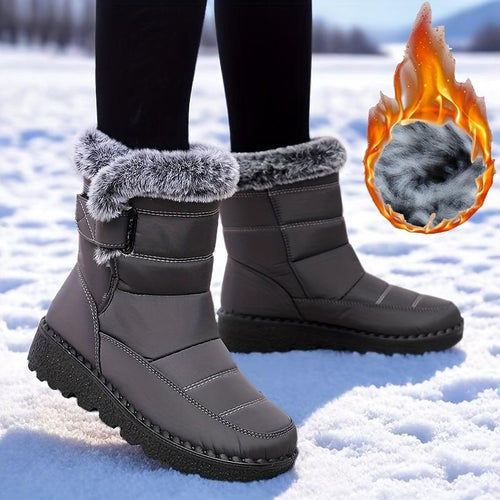 Bottes chaudes femme grandes tailles, col fausse fourrure, fermeture auto-agrippante