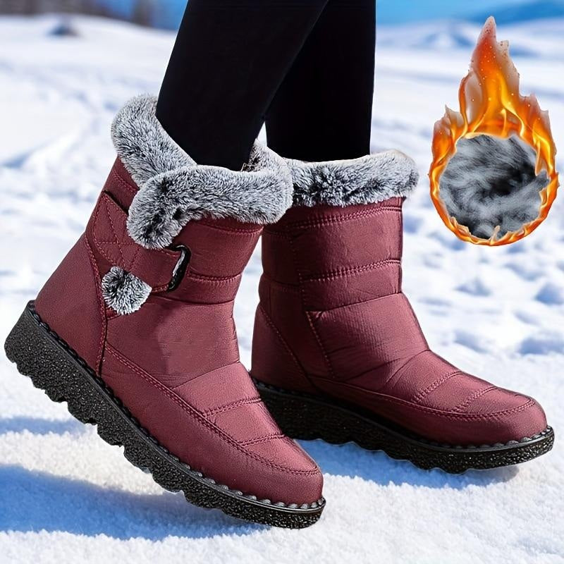Bottes chaudes femme grandes tailles, col fausse fourrure, fermeture auto-agrippante