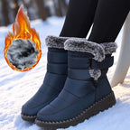 Bottes chaudes femme grandes tailles, col fausse fourrure, fermeture auto-agrippante