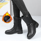 Bottes mi-mollet femme chelsea en similicuir noir, talon bloc