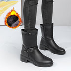 Bottes mi-mollet femme chelsea en similicuir noir, talon bloc