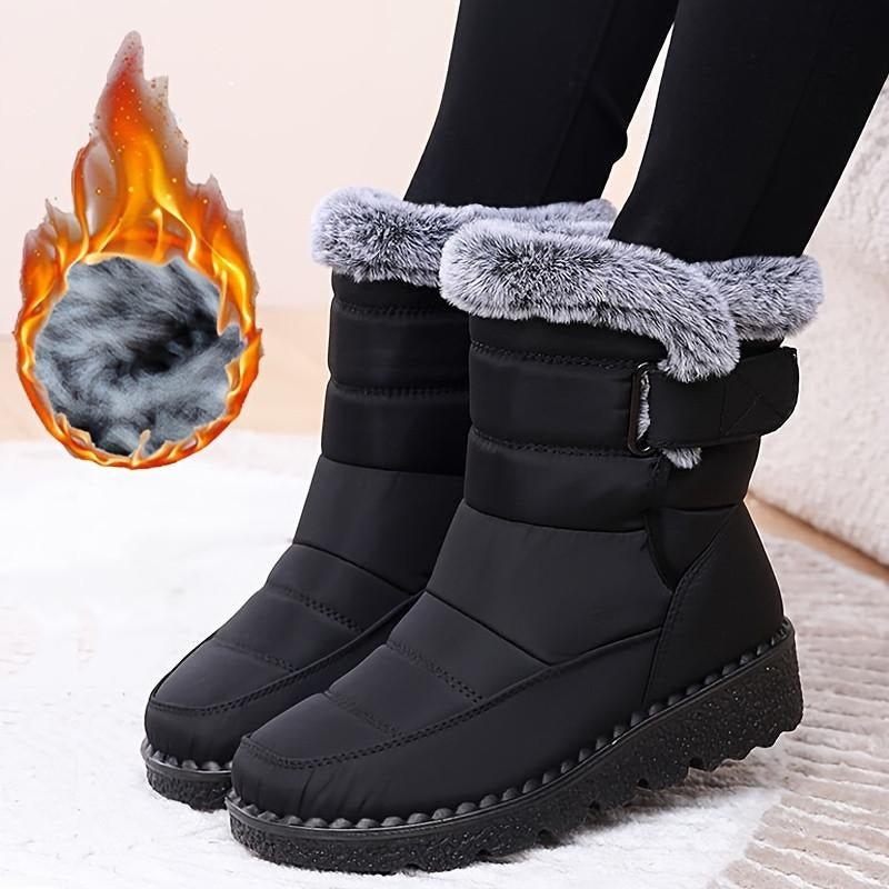 Bottes chaudes femme grandes tailles, col fausse fourrure, fermeture auto-agrippante