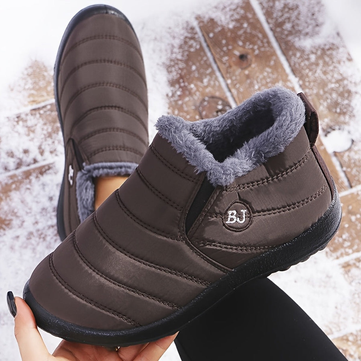 Bottes de Neige Femme Matelassées à Enfiler, 10 Coloris – coloris café