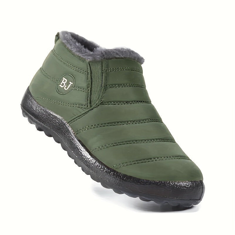Bottes Hiver Femme à Enfiler, Col Fausse Fourrure – coloris vert fougère
